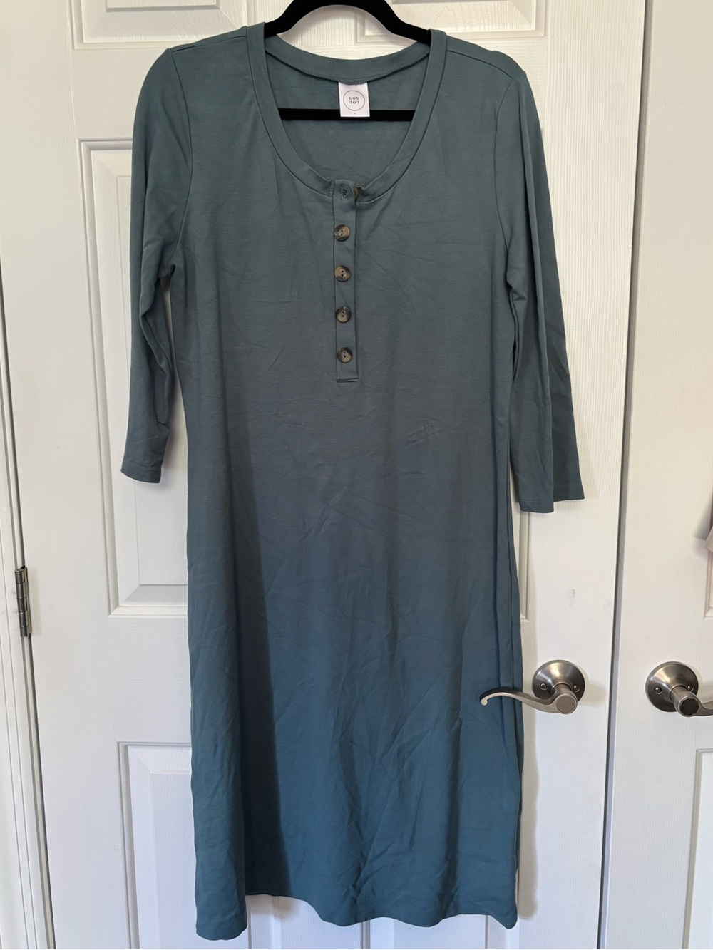 Maternity/ Nursing Lou Lou & Company Slate Blue Faux Button-Front Midi Dress